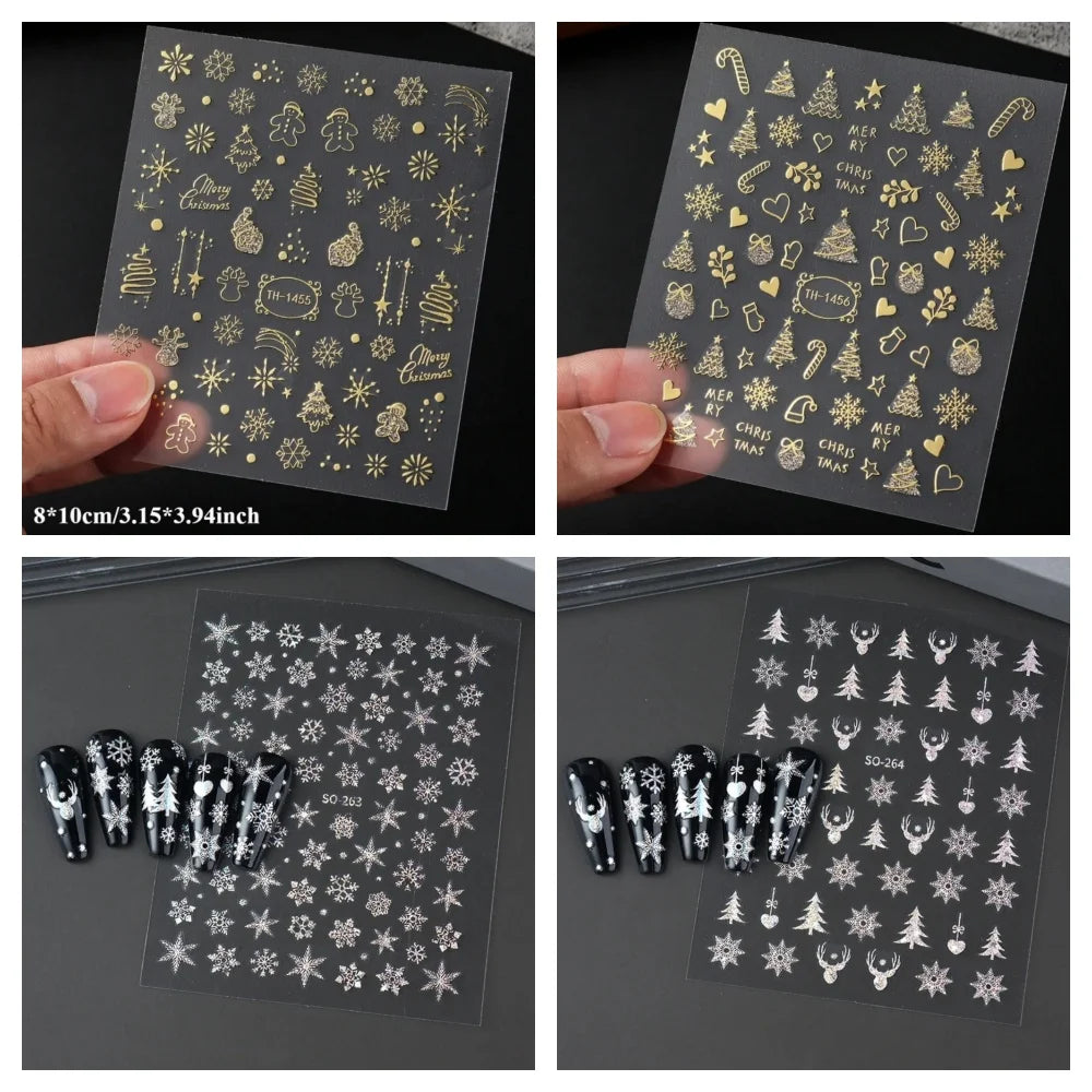 Christmas Nail Art Decoration Sticker Decorative Gold Christmas Balls, Winter Snowflake Trees, Candy-themed Self-adhesive