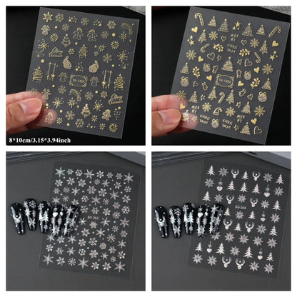 Christmas Nail Art Decoration Sticker Decorative Gold Christmas Balls, Winter Snowflake Trees, Candy-themed Self-adhesive