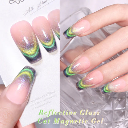 BORN PRETTY 10ml Rainbow Glass Cat Magnetic Nail Gel Polish Sparkling Double Light Reflective Glitter Colorful Laser Varnish