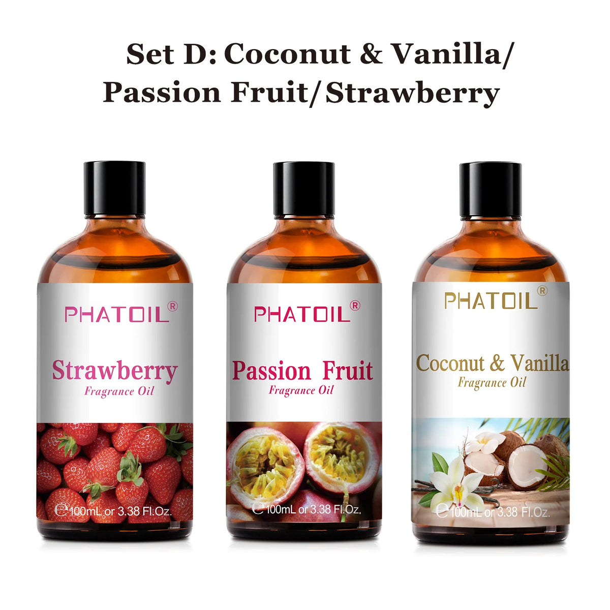PHATOIL 2/3pcs 100ml Fruit Fragrance Oil For Aromatherapy Coconut & Vanilla Lime Mango Strawberry Cherry Aroma Essential Oils