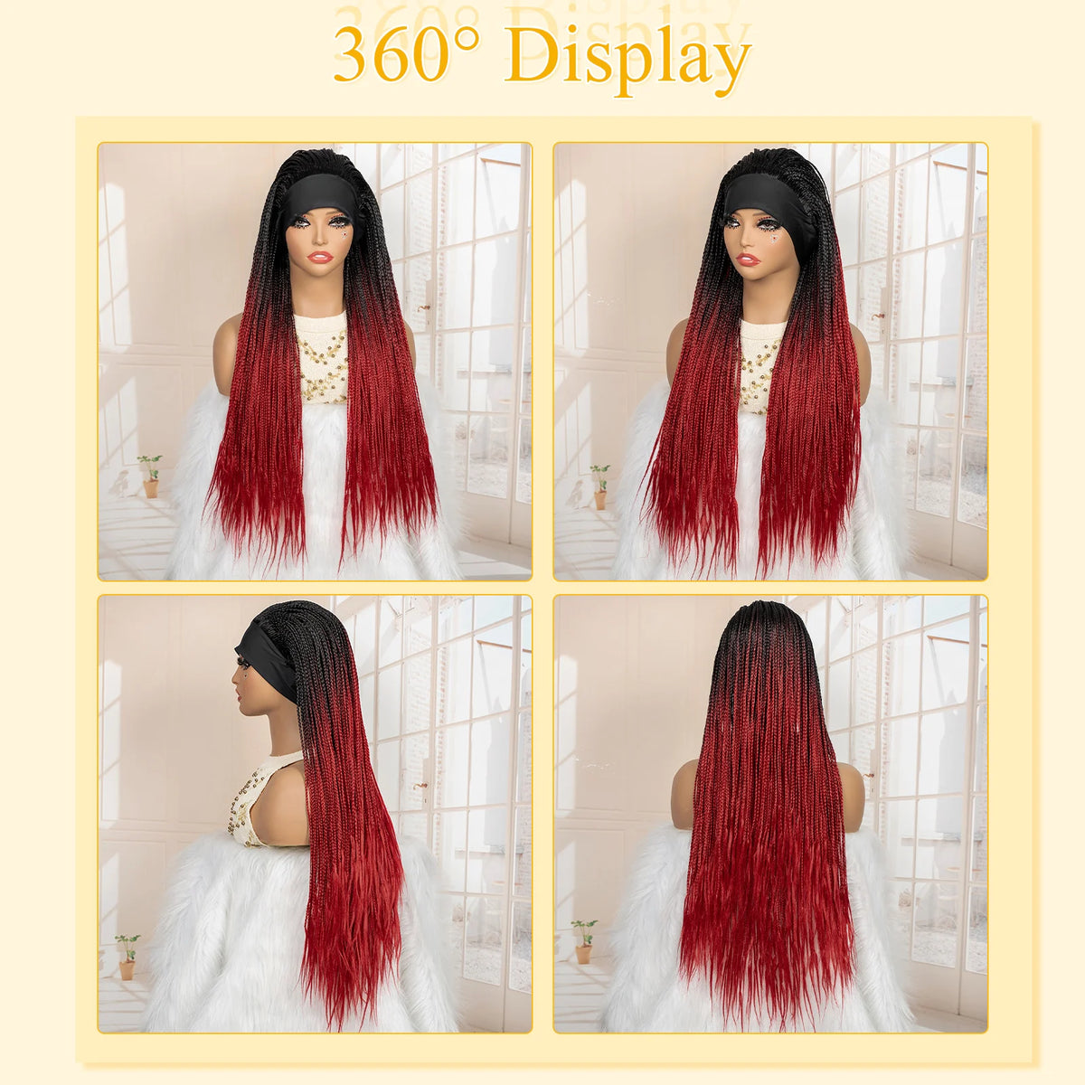 Full Machine Made Braided Wigs with Headband 30 Inches Colored Synthetic Braiding Wigs with Hair Band for Black Women