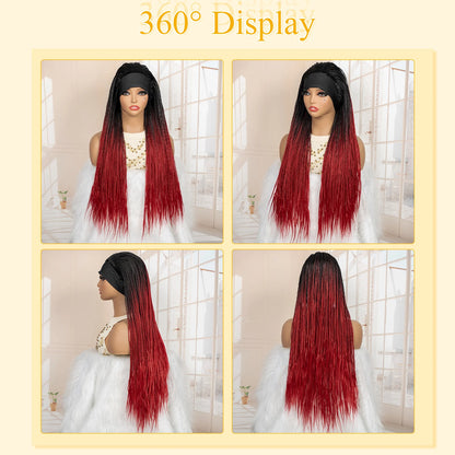 Full Machine Made Braided Wigs with Headband 30 Inches Colored Synthetic Braiding Wigs with Hair Band for Black Women