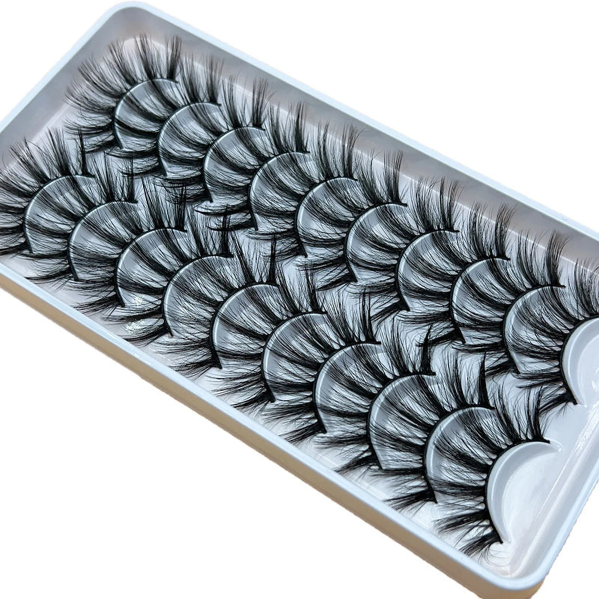 10 Pairs Natural Fluffy False Eyelashes Wispy Lashes 3D Volume Strip Lashes D Curl Fake Eyelashes with Clear Band Eye Lashes