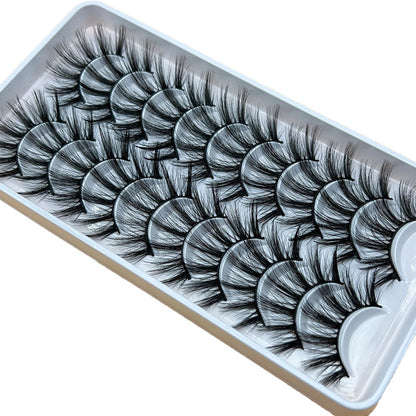 10 Pairs Natural Fluffy False Eyelashes Wispy Lashes 3D Volume Strip Lashes D Curl Fake Eyelashes with Clear Band Eye Lashes