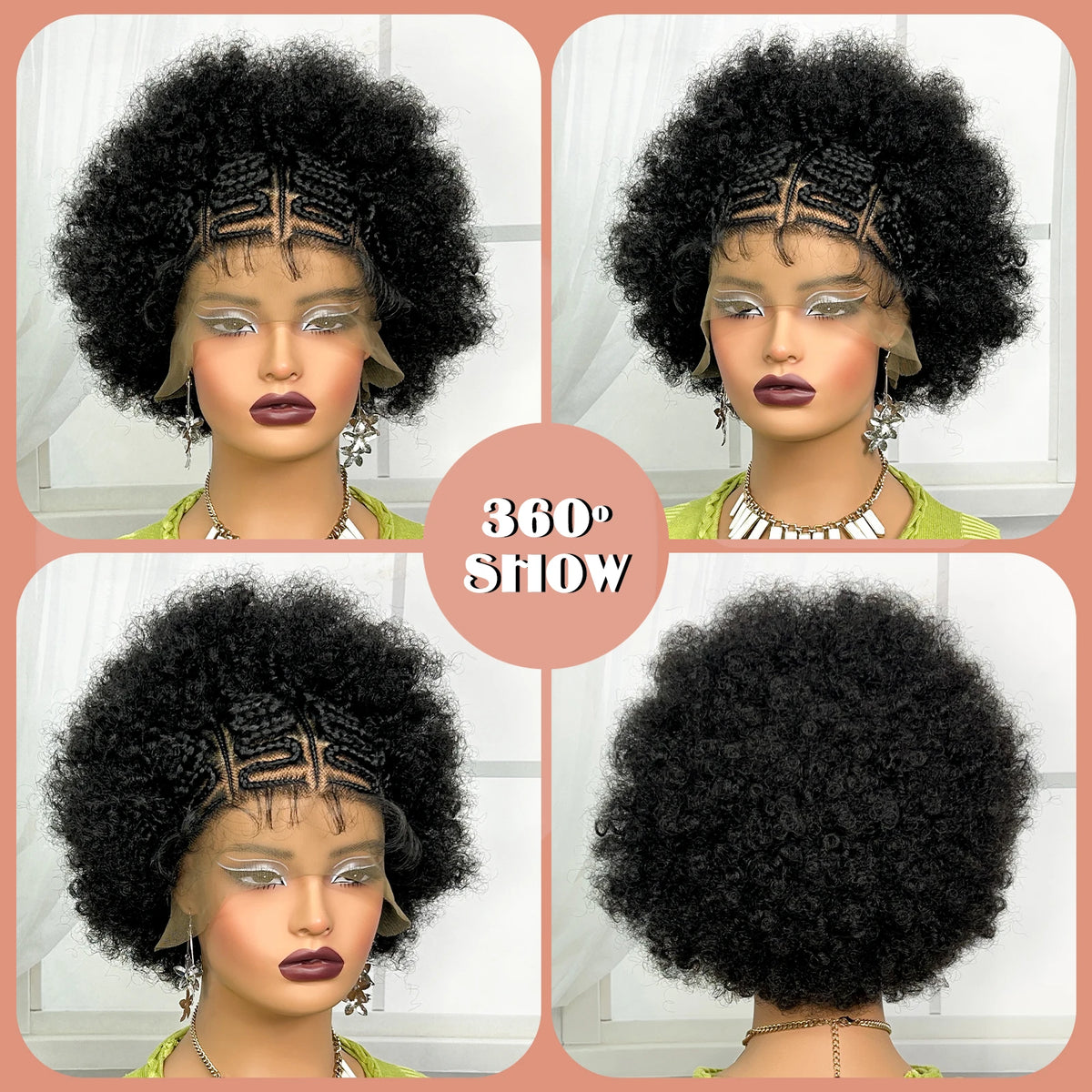 13x6 Lace Front Braids Wig with Baby Hair Synthetic Afro Curly Cornrow Braided Short Wigs for Black Women Natural Lace Bob Wigs