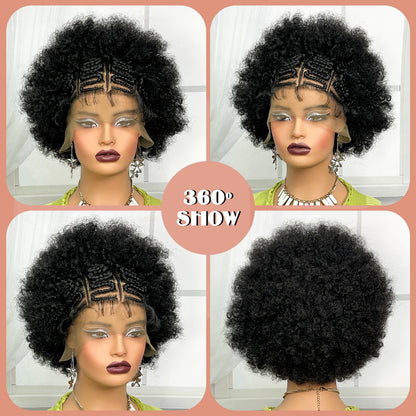 13x6 Lace Front Braids Wig with Baby Hair Synthetic Afro Curly Cornrow Braided Short Wigs for Black Women Natural Lace Bob Wigs