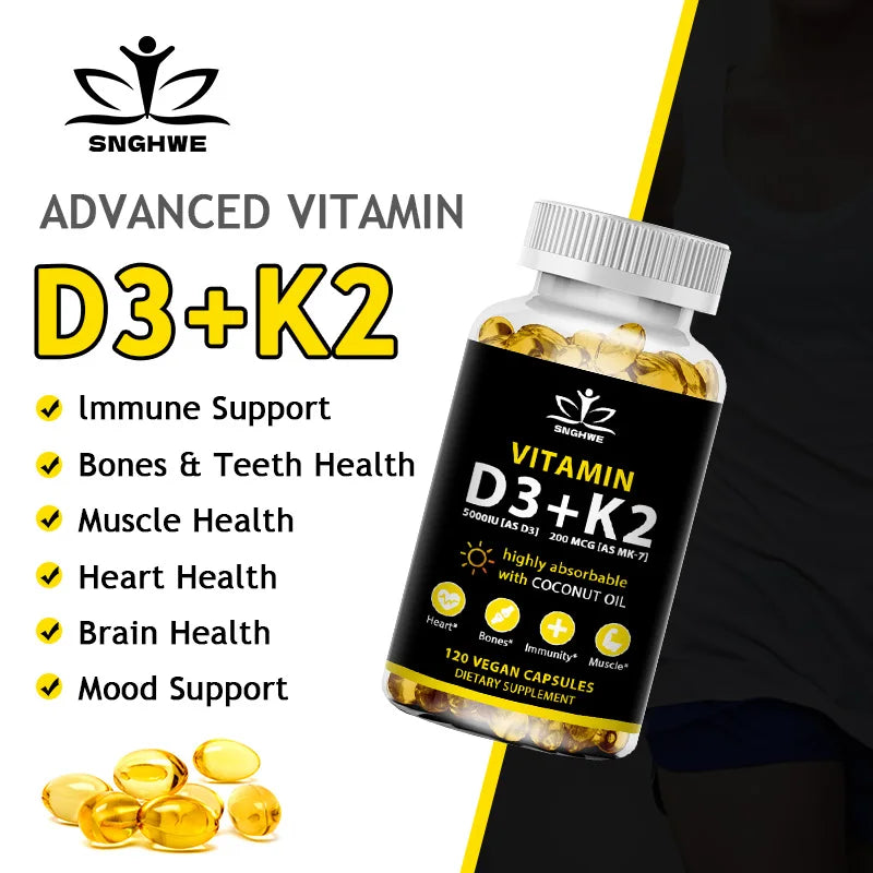 Vegan Vitamin D3+K2 Capsule Regulate Calcium Metabolism Support Teeth Bone Heart Health Joint Health