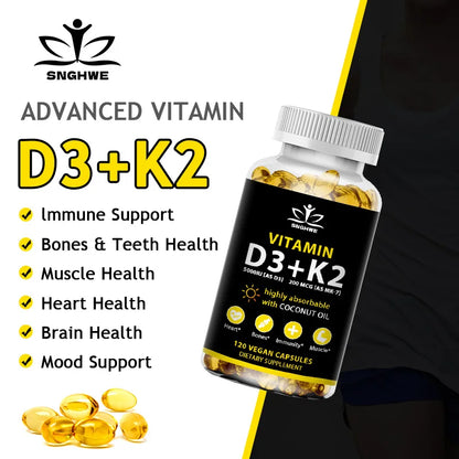 Vegan Vitamin D3+K2 Capsule Regulate Calcium Metabolism Support Teeth Bone Heart Health Joint Health