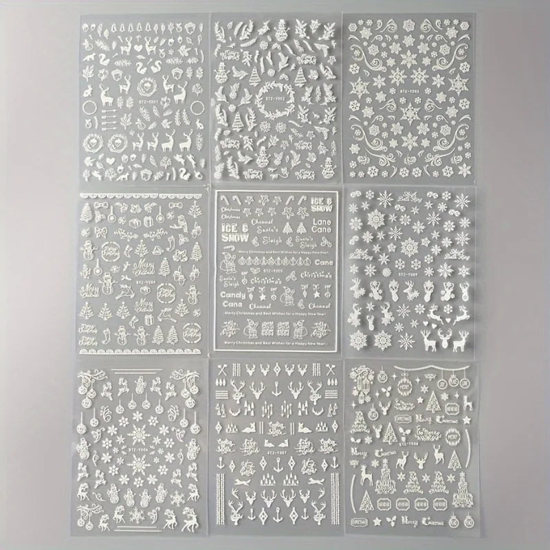 9PCS Nail Stamping Plates Christmas French Xmas Steel Printing Stencil Snowflakes Nail Stamp Templates Nail Art Manicure Tools