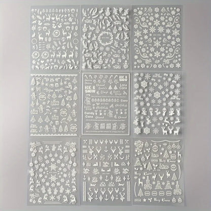 9PCS Nail Stamping Plates Christmas French Xmas Steel Printing Stencil Snowflakes Nail Stamp Templates Nail Art Manicure Tools