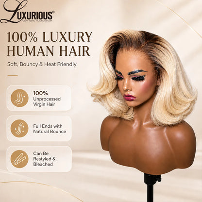 Luxurious #4/613 Blonde Wave Bob 13x4 Lace Front Human Hair Wigs For Women 5x7 Glueless Transparent Closure Wig Preplucked Wigs