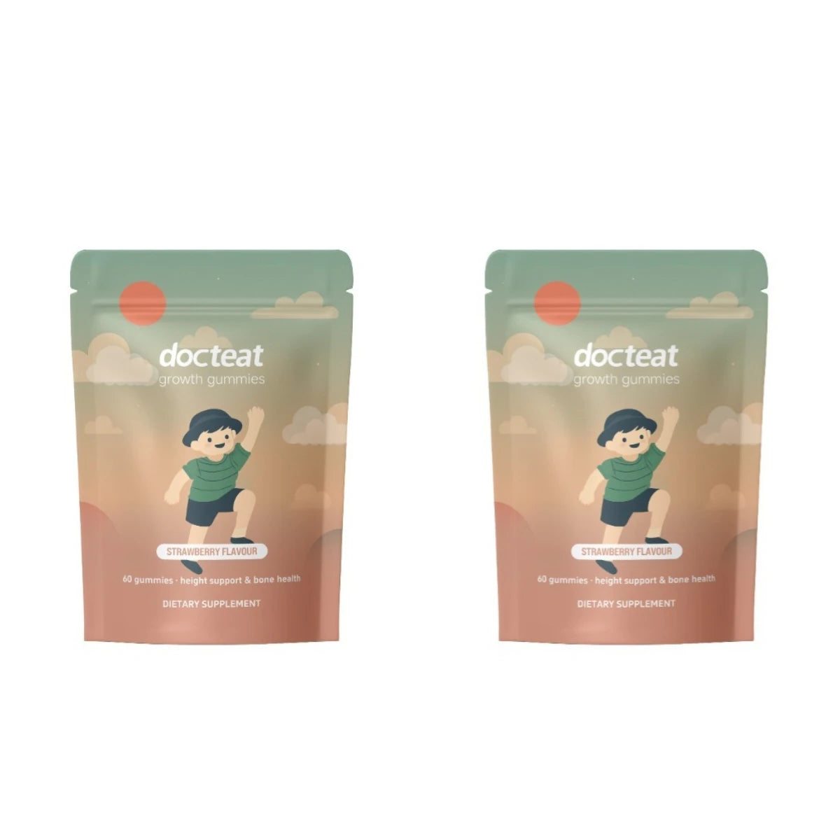 Docteat Growth Gummies for Kids Strawberry Flavor Chewable with Calcium Vitamin D and K 60 Gummies