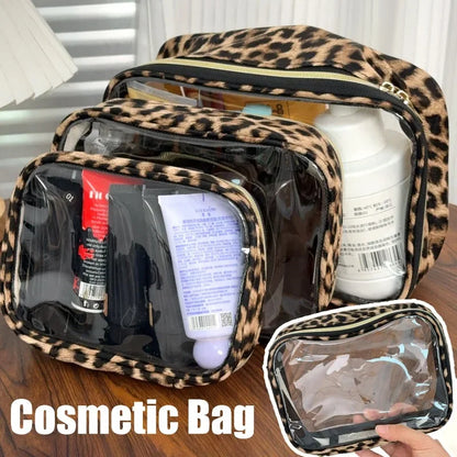 Transparent Leopard Print Clear Makeup Bag Large Capacity Travel Make Up Cosmetic Organizer Zipper Waterproof Cosmetic Bag