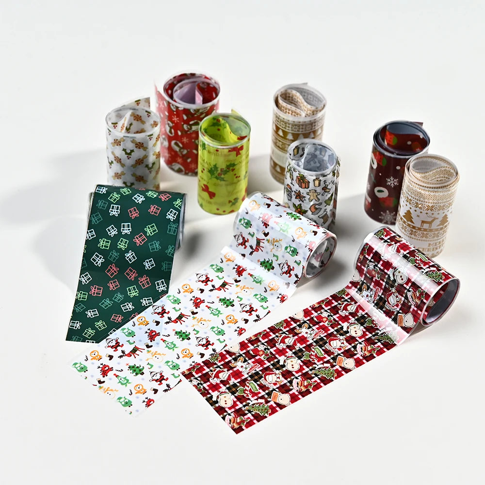 10Rolls Christmas Nail Transfer Foil Mixed Santa Snowman Elk Full Cover Nail Starry Paper For Holiday DIY Manicure Nail Stickers