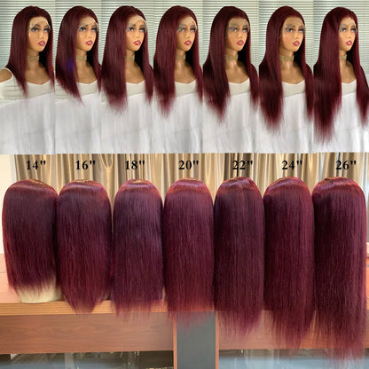 99J Straight 13x4 Lace Front Wigs Human Hair Brazilian Burgundy Straight Human Hair Wigs For Woman 4x4 Lace Closure Wigs HairUGo