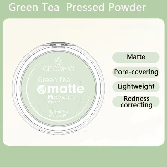 Green Tea Matte Face Mist Pressed Powder: 24 Hour Oil Control Setting Foundation - Full Coverage Waterproof Makeup