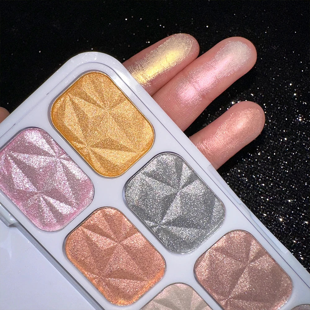 8 Colors Metal Highlighter Palette Shimmer Iridescent Glitter Eye Shadow Throughout Wear Set Spring Summer Vibrant Glow,Natural