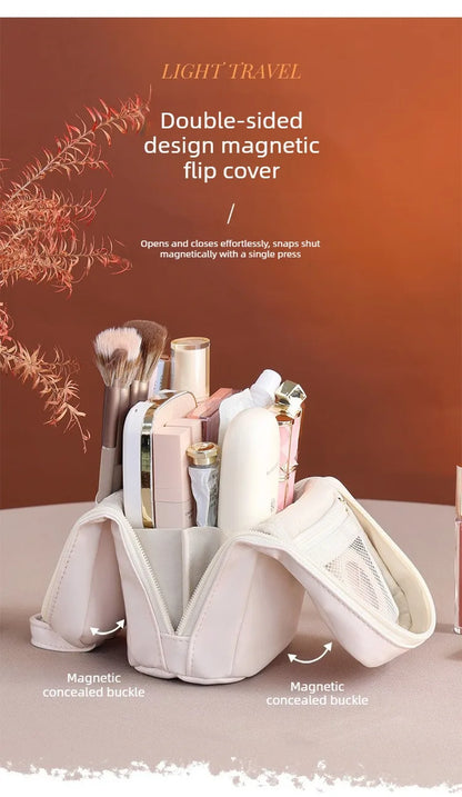 Stand-Up Flap Cosmetic Pouch Portable for Business Trips Makeup Bag Medicine Storage Pouch PU Makeup Brush Storage Cosmetic Bags