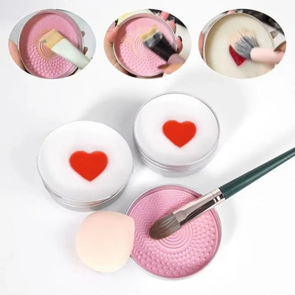 Deep Clean Makeup Brush Cleaner Soap Quick-Dry Heart Shape Cosmetic Sponge Cleaner Reusable with Silicone Mat Beauty Tool Washer