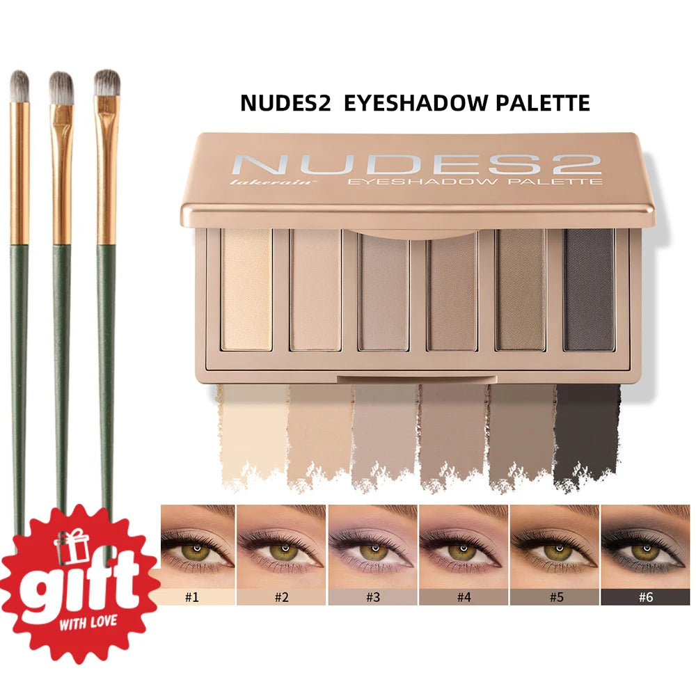 6Color Eyeshadow Palette With Free Brush 6 Color Matte High Pigment Waterproof Long Lasting Blendable Nude Makeup