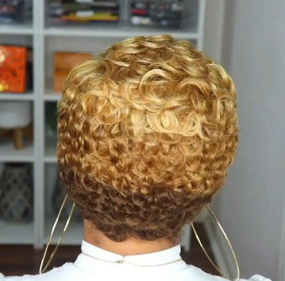 6 Inch Layered Cut Pixie Bob Wig,Natural Black 100% Brazilian Human Hair Straight Wig Full Machine Made for Women