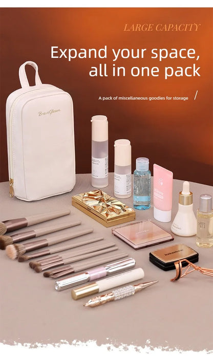 Stand-Up Flap Cosmetic Pouch Portable for Business Trips Makeup Bag Medicine Storage Pouch PU Makeup Brush Storage Cosmetic Bags