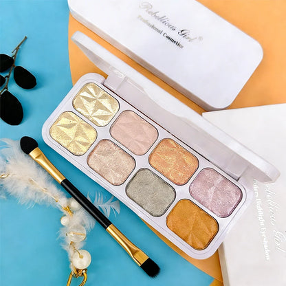 8 Colors Metal Highlighter Palette Shimmer Iridescent Glitter Eye Shadow Throughout Wear Set Spring Summer Vibrant Glow,Natural