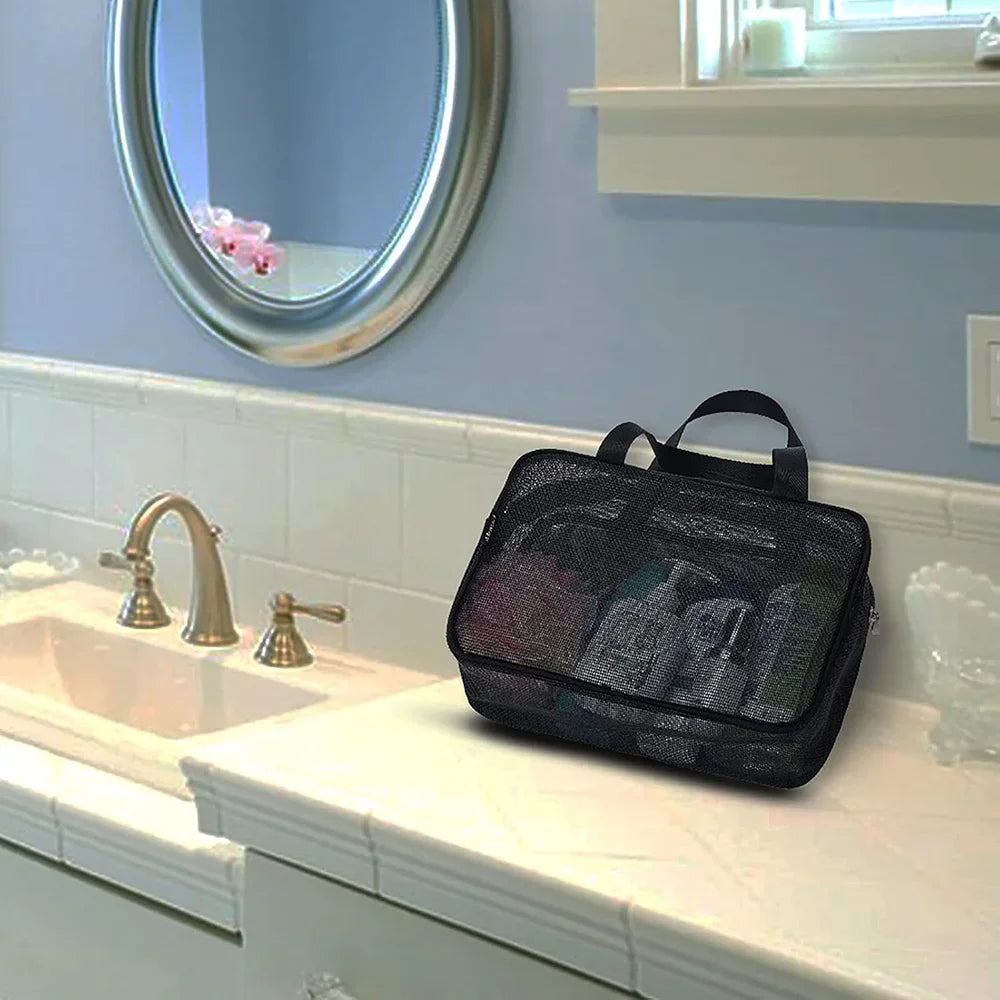 Large Capacity Mesh Shower Caddy Tote Bag Multifunctional Cosmetic Storage Portable Toiletry Organizer for Bathroom Organization
