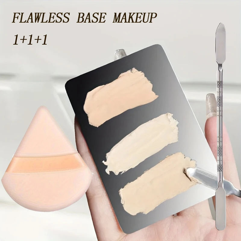 Stainless Steel Makeup Mixer Nail Art Polish Mixing Plate Foundation Eyeshadow Mixer Palette with Spatula Rod Beauty Tools