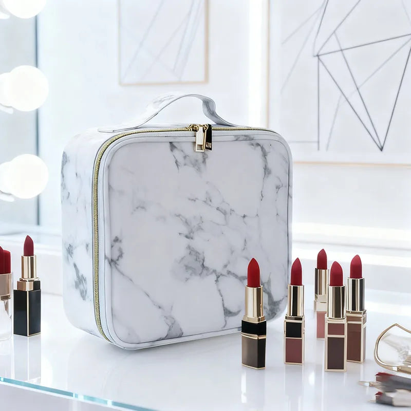 New PU Leather Cosmetic Bag For Women Professional Makeup Case Travel Toiletry Makeup Bag Beauty Nail ToolBox Make Up Handbag