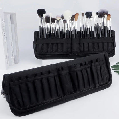Large Black Foldable Makeup Bag 14-40 Hole Storage Organizer for Beauty Brushes Cosmetic Pouch with Handles