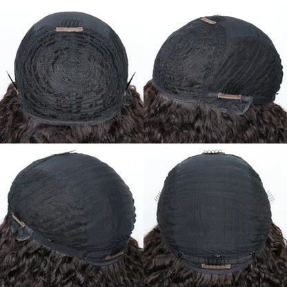 Mongolian Afro Kinky Curly Hunan Hair Wigs With Bangs Full Machine Made Wig 250 Density Remy Brazilian Short Curly Bangs Wig