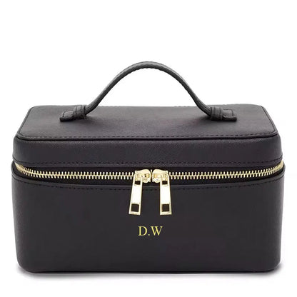 Ladies Saffiano Split Leather Travel Toiletry Case Bag Portable Hanging Makeup Organizer Box Dopp Kit Cosmetic Bag For Women