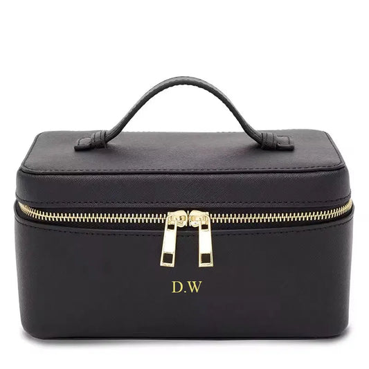 Ladies Saffiano Split Leather Travel Toiletry Case Bag Portable Hanging Makeup Organizer Box Dopp Kit Cosmetic Bag For Women