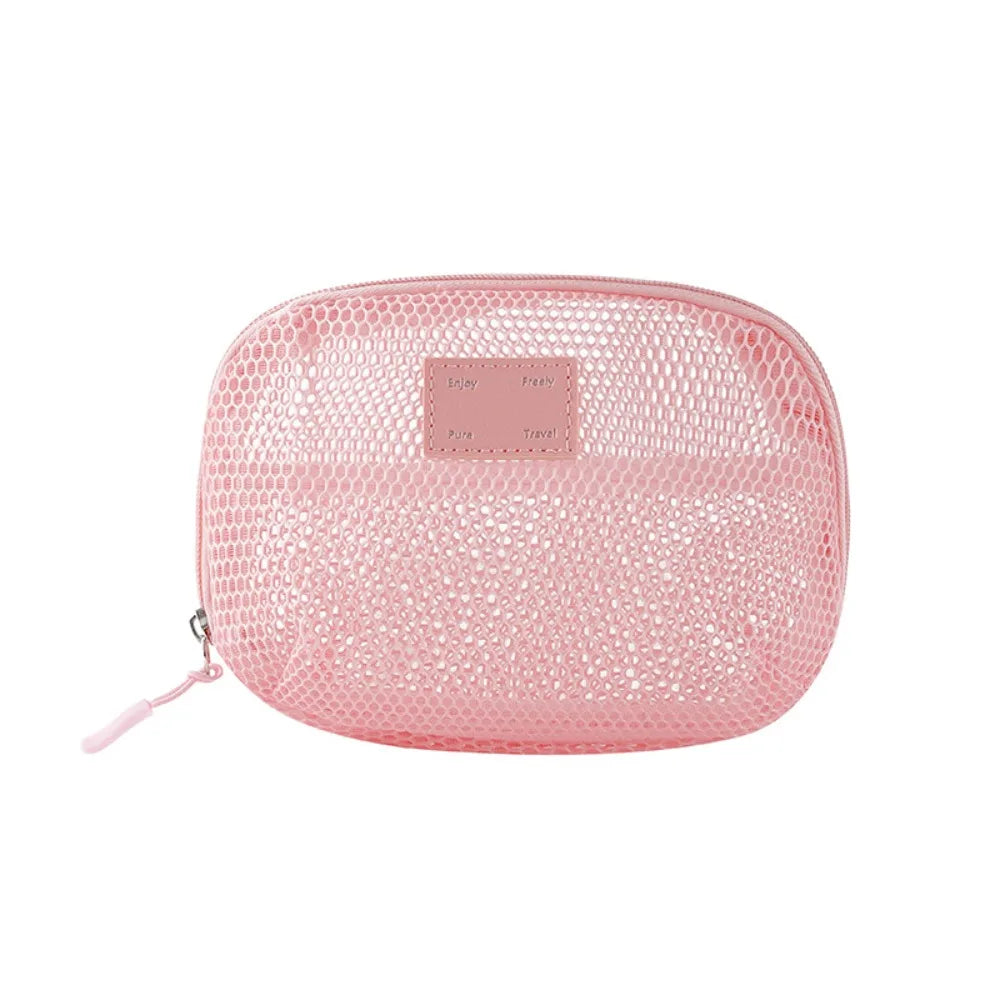 Casual Nylon Cosmetic Bag With Zipper Hand-held Mesh Makeup Bags Multipurpose Mesh Storage Pouch Women