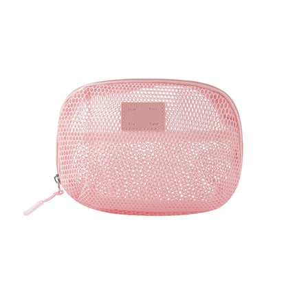 Casual Nylon Cosmetic Bag With Zipper Hand-held Mesh Makeup Bags Multipurpose Mesh Storage Pouch Women