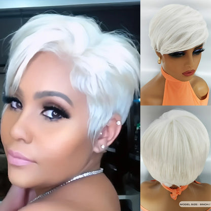 Short Synthetic Pixie Wigs Pixie Cut Short White Wavy Wigs Layered Short Synthetic Hair Wigs For Women