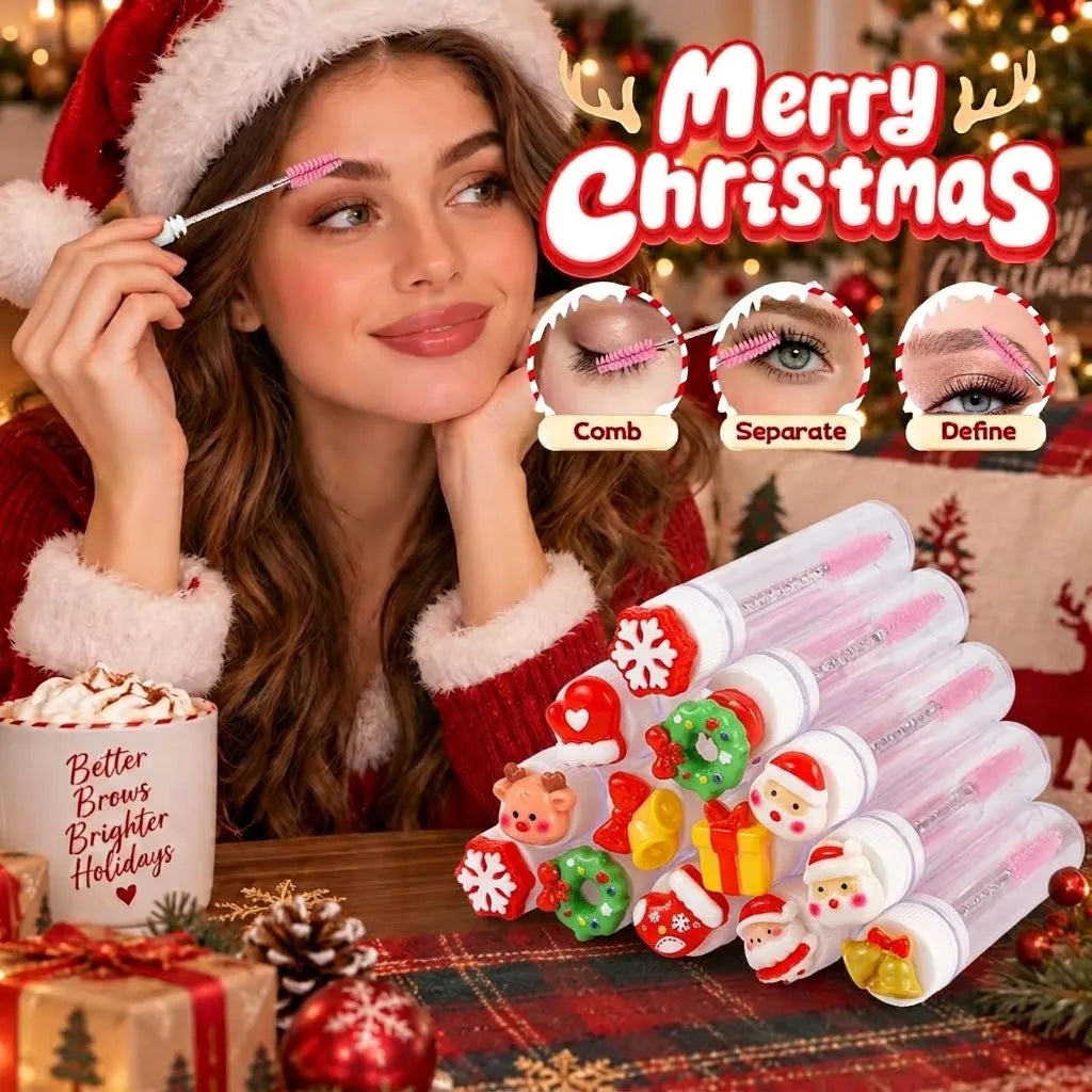 10pcs Christmas Eyelash Eyebrow Brush Precision Lash Comb Spoolie Extension Tool Ultra-Fine Makeup Brush Holiday Gift for Women