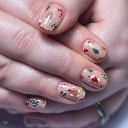 24Pcs/set Christmas Press on Nails Mid-length Square False Nails Snowman Pattern Wearable Fake Nail Art Uñas Накладные Ногти 네일팁