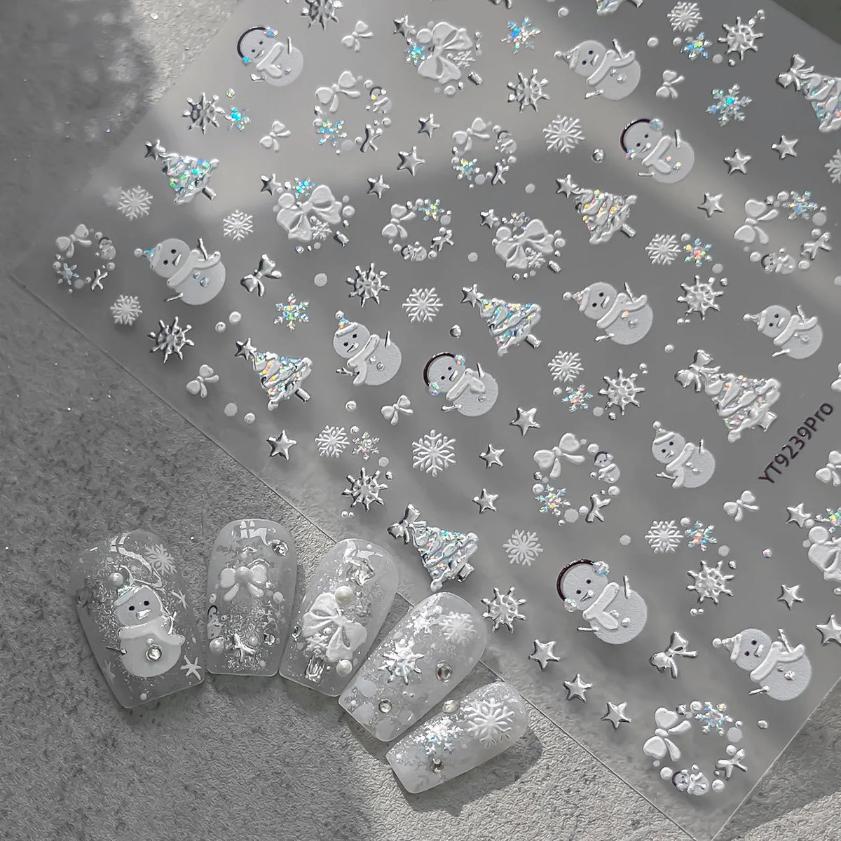 2026 New 5D Embossed Garland/Christmas Tree Nail Stickers White Snowflakes Bow Star Nail Decals Self-Adhesive Xmas Nail Decor
