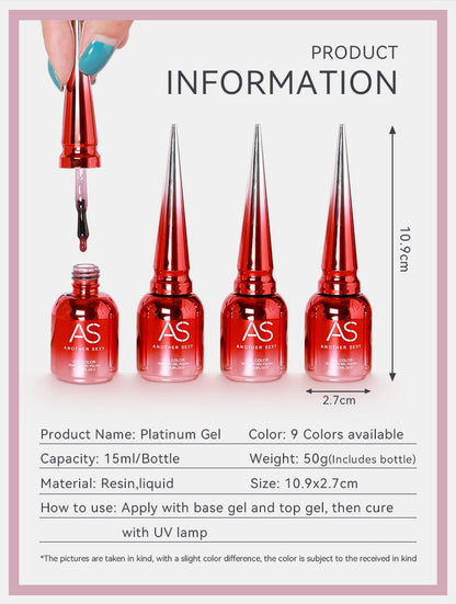 AS 15ml Sparkle Platinum Gel Nail Polish Shiny Pink Gold Silver Glitter Painting Gel Drawing Semi Permanent Tpo Free Varnish
