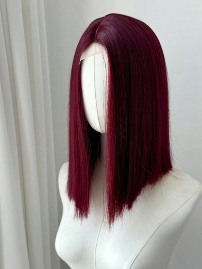 Ashely Bob Red Lace Front Wigs for Women Short WINE RED Bob Wig Middle Part Synthetic Hair Wigs Heat Resistant Cosplay Hair Wigs
