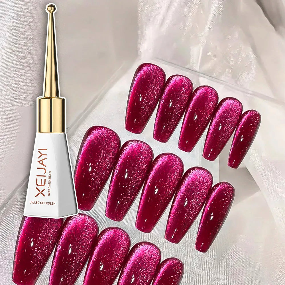 10ml Shiny Rose Red Magnetic Cat Gel Nail Polish Glitter Silk Crystal Cat Eye Gel Nail Polish Shiny Diamond Soak Off UV Gel Varn