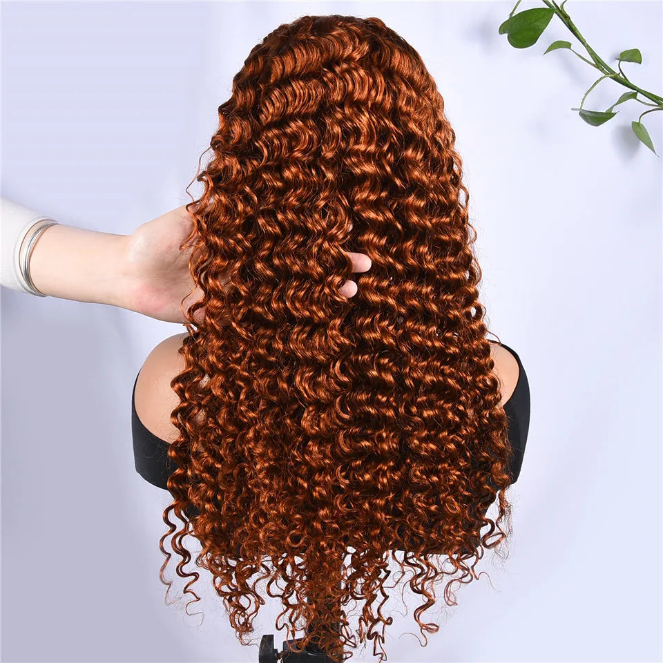 T1B/Orange Deep Wave Lace Closure Wig For Women Ombre Orange Lace Closure Human Hair Wigs With Baby Hair Remy Preplucked HairUGo