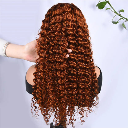 T1B/Orange Deep Wave Lace Closure Wig For Women Ombre Orange Lace Closure Human Hair Wigs With Baby Hair Remy Preplucked HairUGo