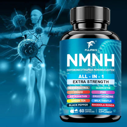 NMNH Supplement Capsules, NAD+ Booster, All-In-1, lmmune System, Energy, 60 Pills - Suitable for Men & Women - Daily Supplement