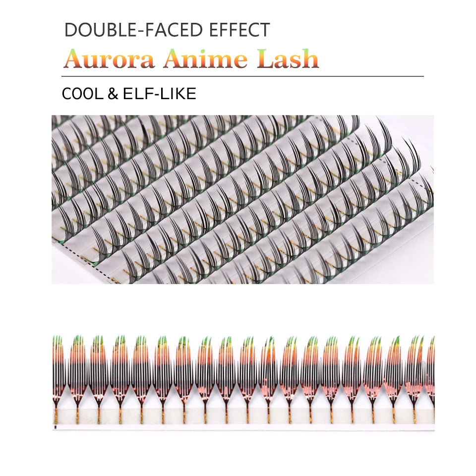 RUJADE Glitter Colored Feather Shape Premade Fan Lashes Eyelash Extension Manga Fairy Faux Lash Clusters For Christmas Makeup