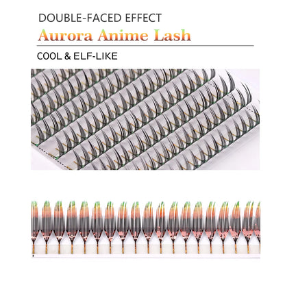 RUJADE Glitter Colored Feather Shape Premade Fan Lashes Eyelash Extension Manga Fairy Faux Lash Clusters For Christmas Makeup