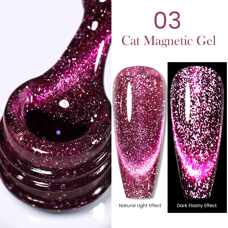 BORN PRETTY 10ml Rainbow Glass Cat Magnetic Nail Gel Polish Sparkling Double Light Reflective Glitter Colorful Laser Varnish