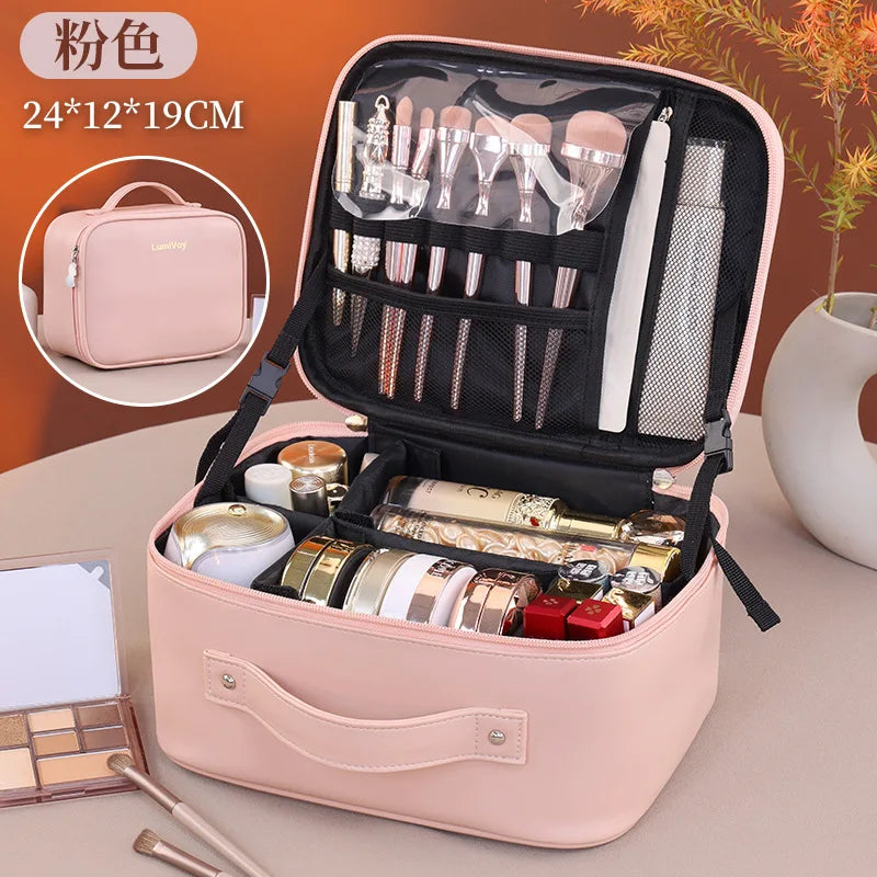2026 New Fashion Large Capacity PU Zipper Storage Makeup Bags Portable Travel Tote for Bag Makeup Brush Cosmetic Case